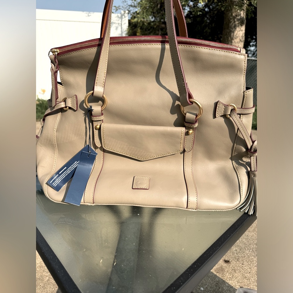 Dooney and Bourke Florentine Smith Bag  H 9.5" X W 6.5" x L 16 Taupe